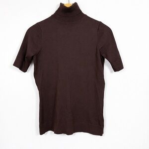 Vintage 90s Silk Cotton Brown Turtleneck Knit Top Small Capsule Minimalist Slim